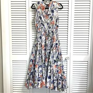 Chelsea & Theodore Floral Peasant Midi Sundress Smocked Waist Dress Boho Sz S